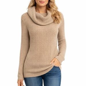 NEW Neutral Cowl Neck Knit Sweater | Soft Beige | Fall Winter Essential Sz M